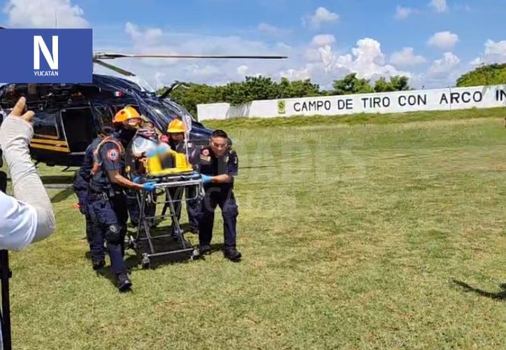 Tras choque lesionado es trasladado de emergencia en helicóptero a Mérida