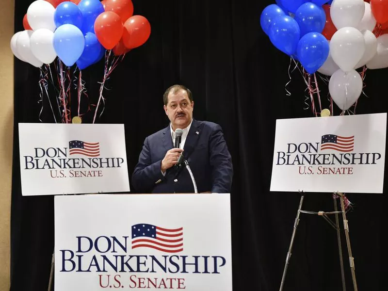 Former Massey Energy CEO Don Blankenship speaks to supporters in Charleston, W.Va.