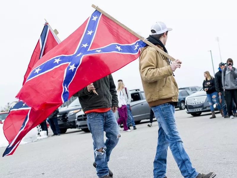 School officials said most of the pro-Confederate flag demonstrators weren’t students at the school. (AP)
