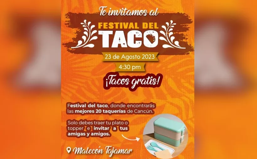 ¡Tacos gratis! Anuncian festival del taco en Malecón Tajamar de Cancún / (Foto: Redes)