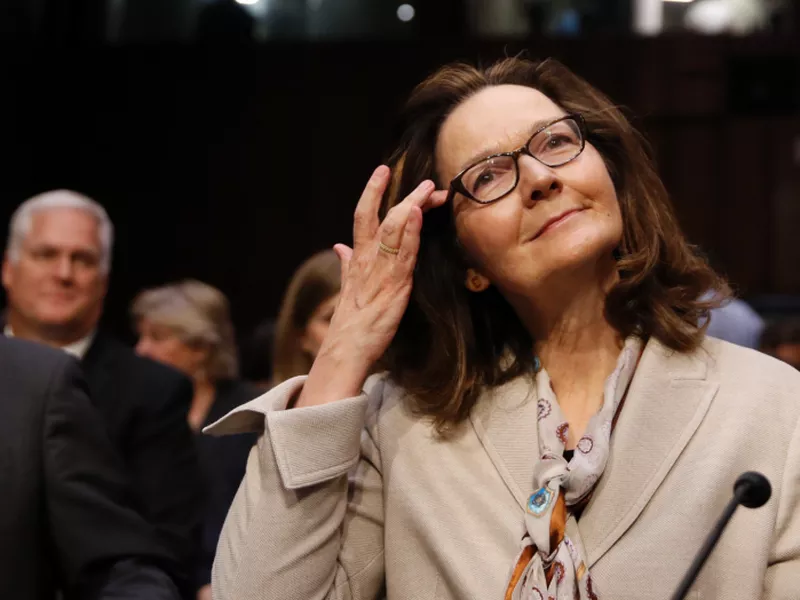 Gina Haspel arrives to her confirmation hearing at the Senate Intelligence Committee on Capitol Hill in Washington.