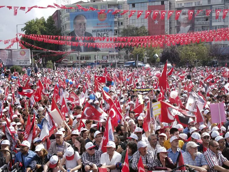 Supporters of Turkey’s President and ruling Justice and Development
Party leader Recep Tayyip Erdogan chant slogans.