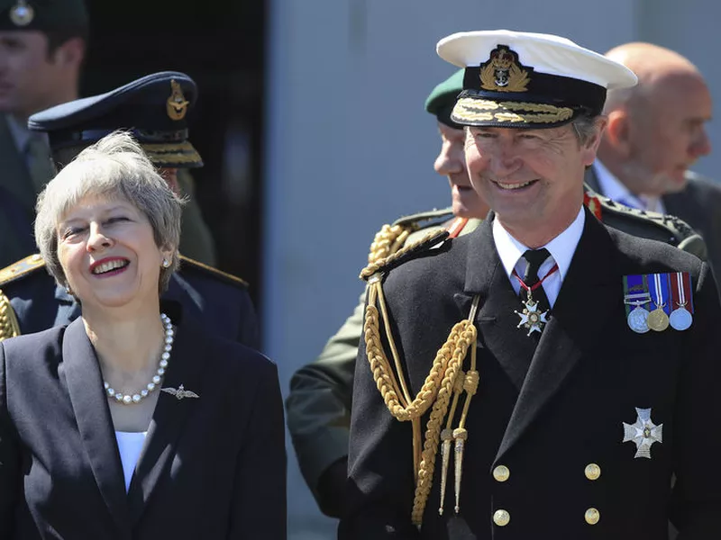 Prime Minister Theresa May during celebrations marking National Armed Forces Day in Llandudno, Wales.
