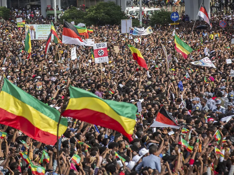 Ethiopians rally in solidarity with Prime Minister Abiy Ahmed in Meskel Square in the capital, Addis Ababa.