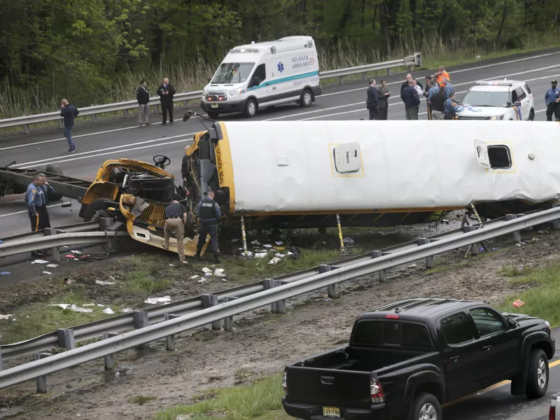 Thirty-eight students and seven adults were on the bus. Forty-three people from the bus and the truck driver were hospitalized, some in critical condition. (AP)