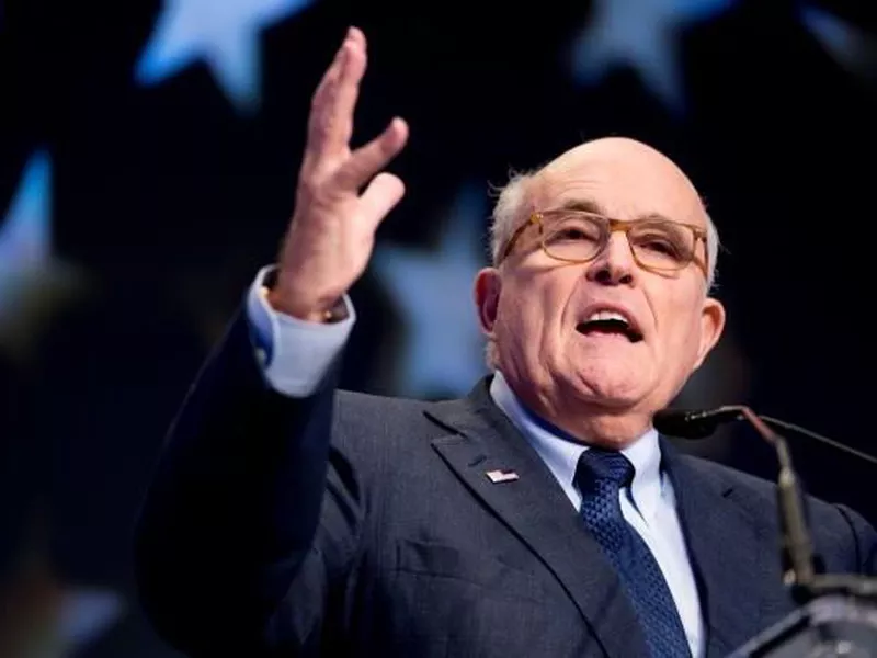Rudy Giuliani, an attorney for President Donald Trump, speaks at the Iran Freedom Convention for Human Rights and democracy in Washington.