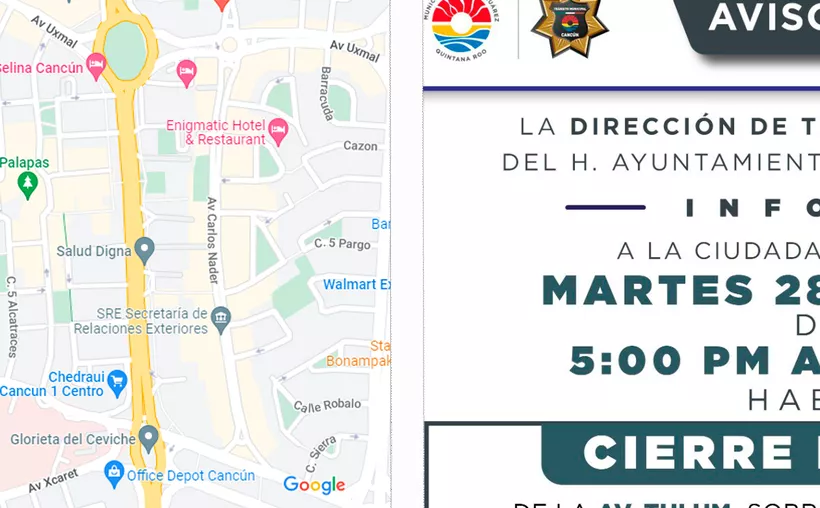 Cierran calles y avenidas de Cancún el 28 de junio.