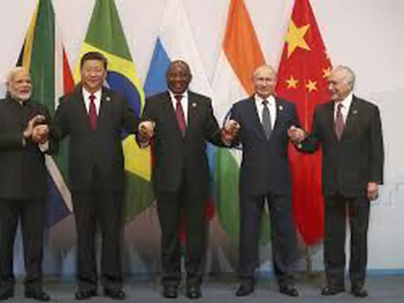 Members of the major emerging national economies
group BRICS, in Johannesburg, South Africa