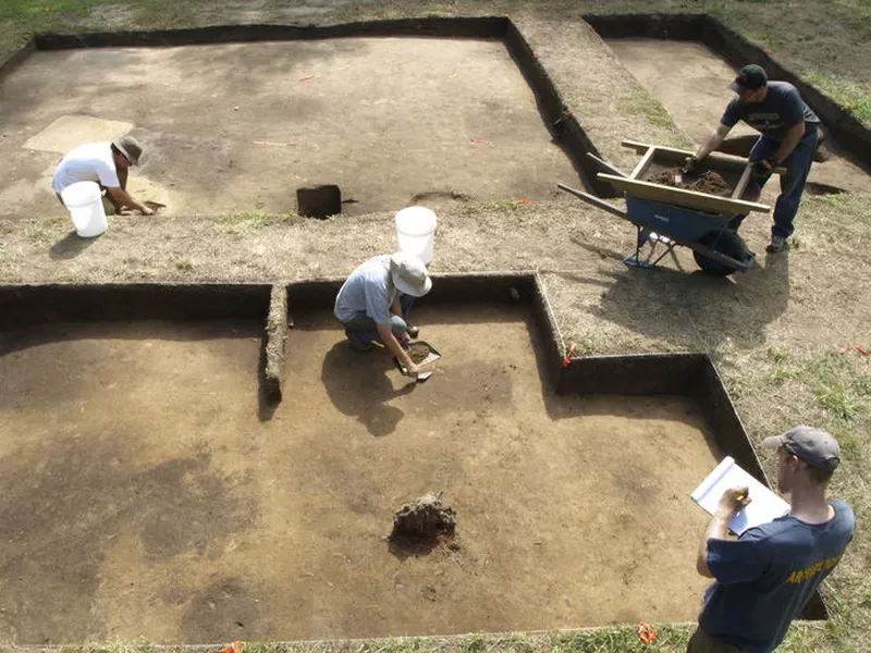 Archaeologists excavate a site known as Site X, in Bertie County.