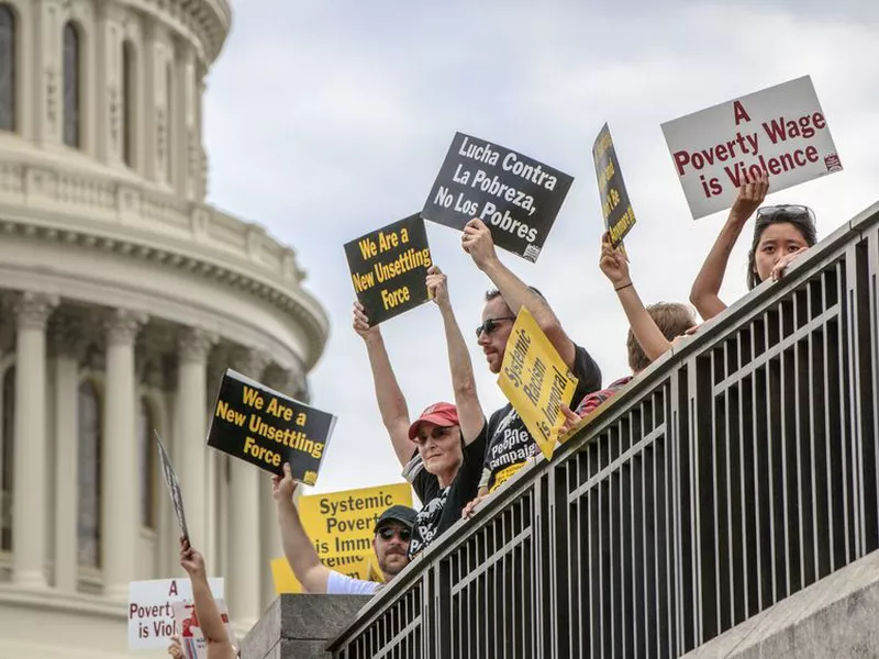 Demonstrators protest the Trump administration and Congress’ policies towards immigrant children and families and the por, in Washington. (AP)