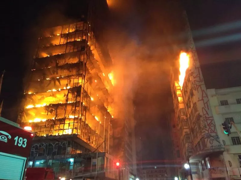 In this photo released by Sao Paulo Fire Department, a building on fire is seen in Sao Paulo, Brazil. (AP)
