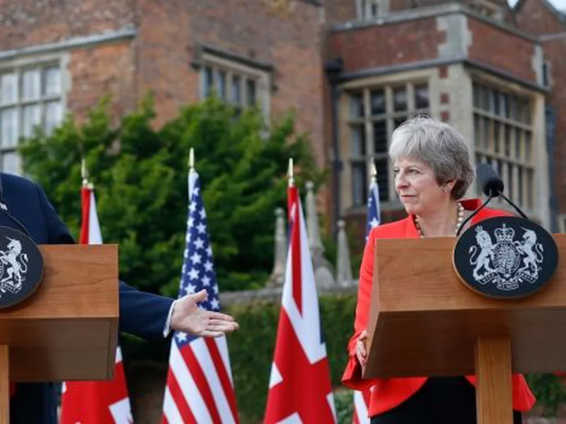 British Prime Minister Theresa May and U.S President Donald Trump hold
a joint press conference at Chequers, in Buckinghamshire, England.