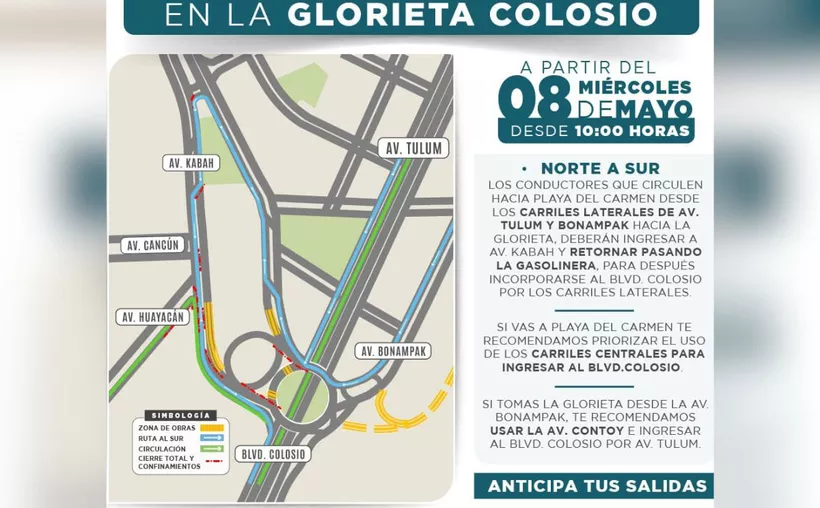 Anuncian cambios de circulación en la Glorieta Colosio de Cancún / (Foto: Redes)
