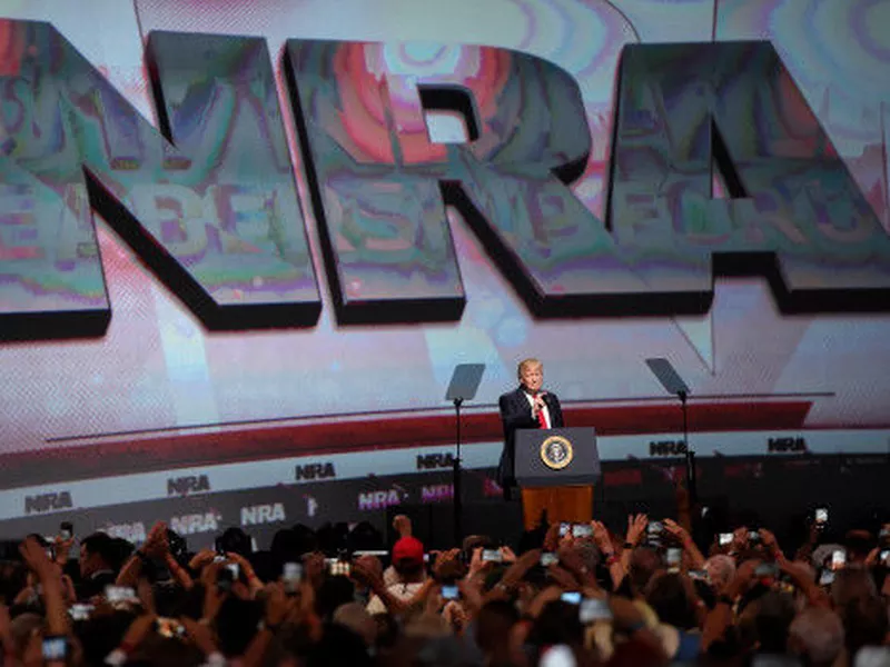 President Donald Trump speaks during the National Rifle Association-ILA Leadership Forum, in Atlanta. (AP)