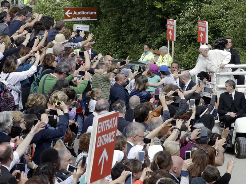 Pope Francis arrives in Loppiano, near Florence, to pay a visit to the international centre of the Focolare movement, founded in 1943 by Chiara Lubich.