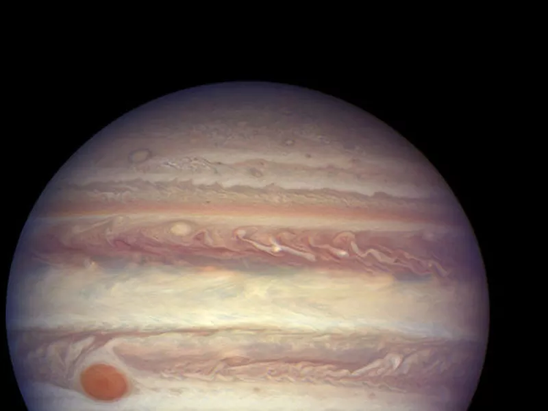 This image made available by NASA shows the planet Jupiter when it was at a distance of about 668 million kilometers (415 million miles) from Earth.