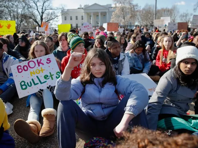 Others stayed at school to discuss gun violence. (AP)