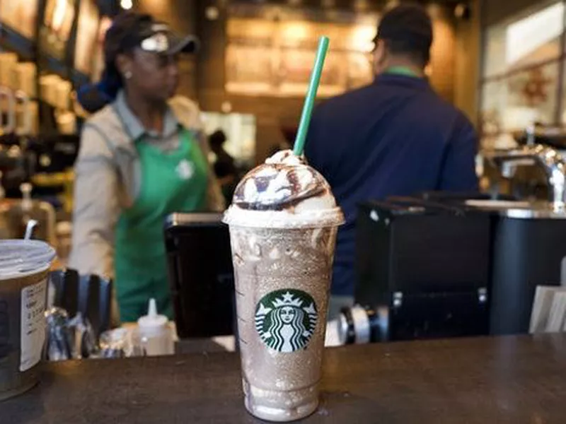 A Venti Mocha Frappuccino is displayed at a Starbucks, in New York.
