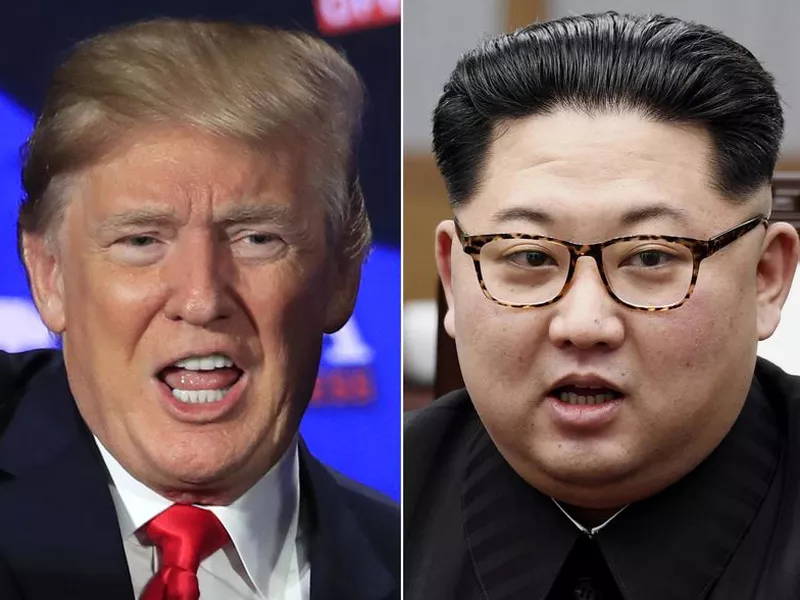 This combination of two file photos shows U.S. President Donald Trump, left, and the North Korea president, Kim Jong Un.
