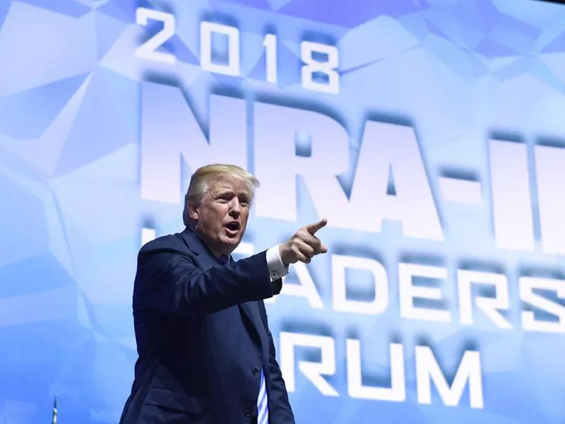 President Donald Trump speaks at the National Rifle Association annual convention in Dallas. (AP)